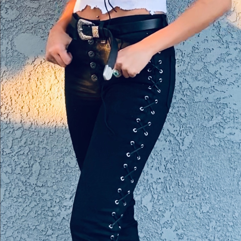 Veronica Beard Black denim lace up flare jeans